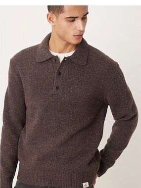 Brown Calvin Klein Jeans Polo Neck Knitted Wool Blend Relax Fit Size XL